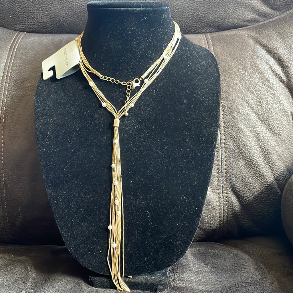 Nwt Van Heusen Antique Gold/Pearl Long Necklace